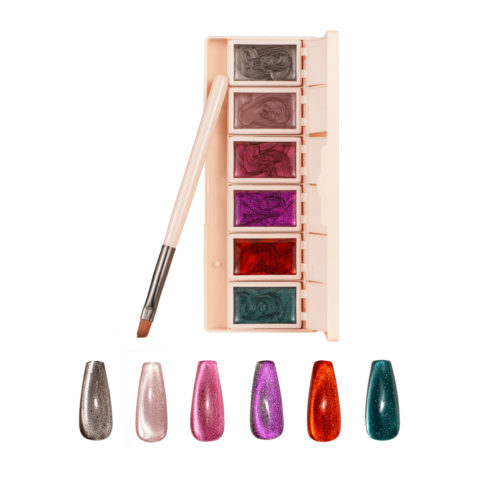 6-Pan Solid Gel Nail Polish Palette - Cat-Eye