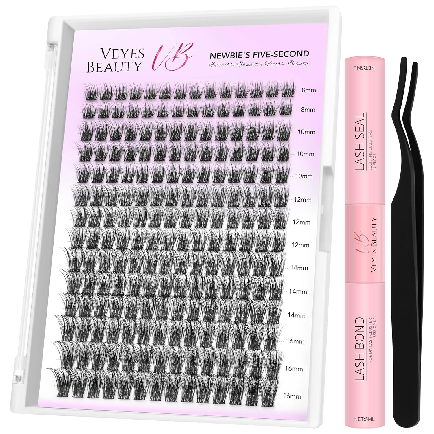 Dreamy Cluster Lashes Kit Individual Lash Extensions Newbie's Five-Second DIY Dramatic Volume Eyelash Wispy Faux Mink Lash Mixed Length Tray with Bond &amp; Seal, Applicator at Home